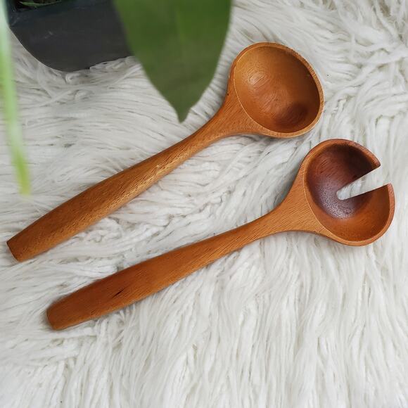 Wooden Wide Salad Serving Spoon Set of 2 - Picture 1 of 6